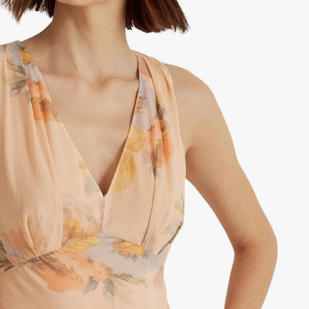 Lauren Women's Ralph Lauren Floral Crinkled Georgette Dress Size 12 NEW - Picture 2 of 8